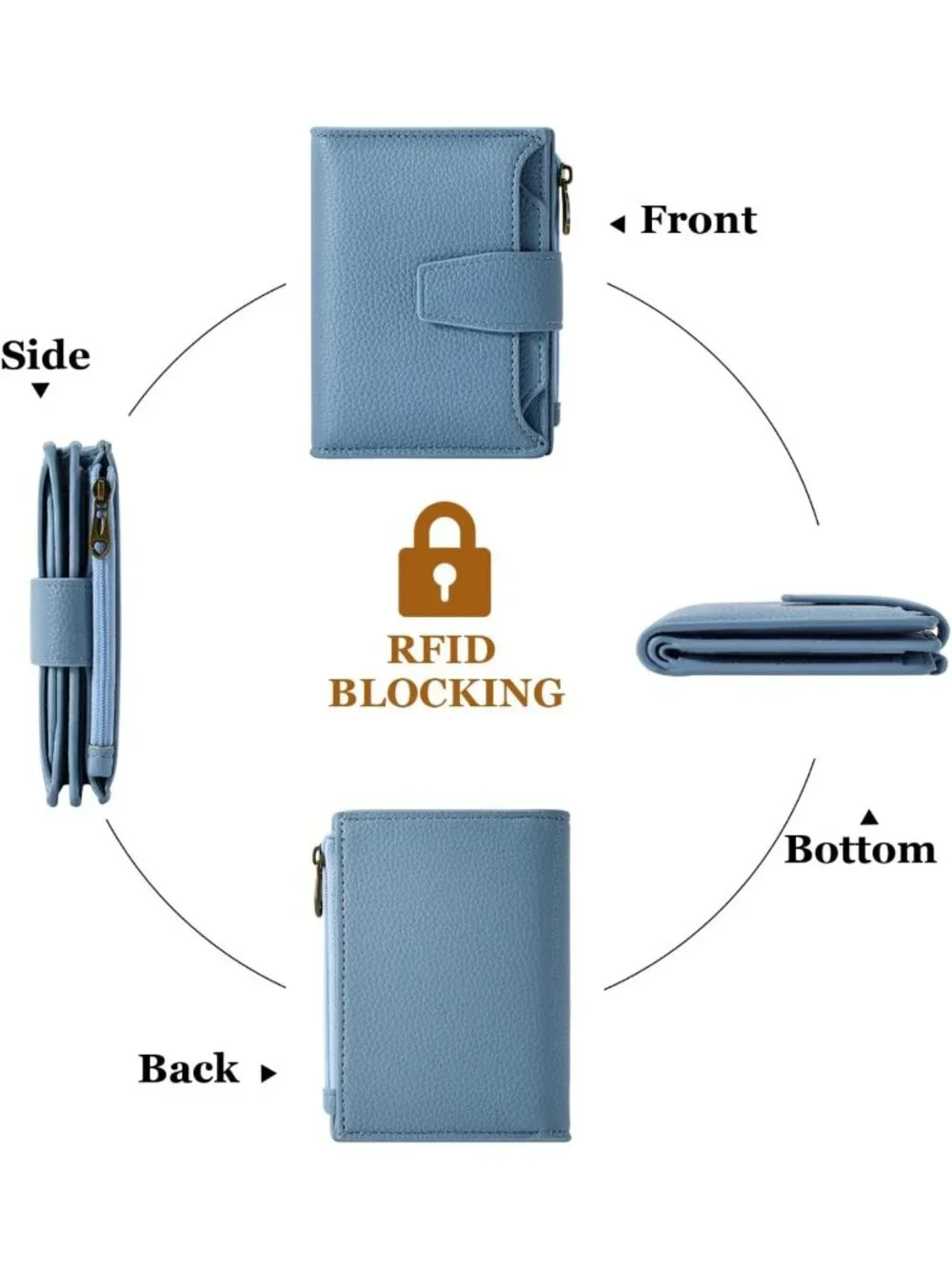 Compact RFID Blocking Leather Wallet for Women - Bifold Card Holder with Zipper